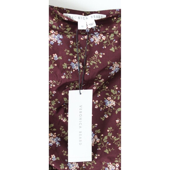 NWT Size 12 Veronica Beard Taras Floral-Print Ruched Silk Mini Skirt Merlot Ruff - Picture 2 of 5